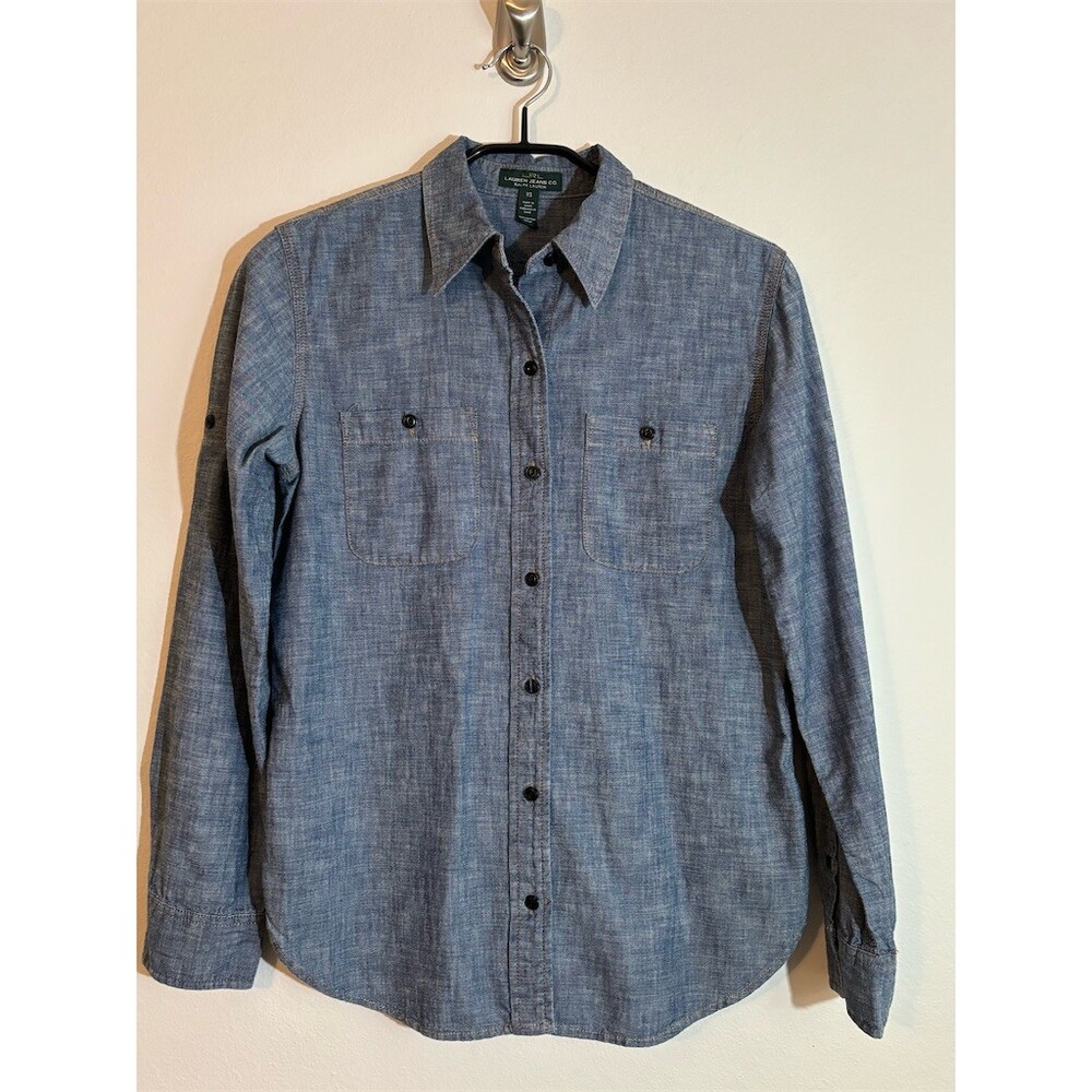 Ralph Lauren Button-Up Shirt Womens XS Blue Chambray Long Sleeve Casual